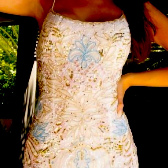 Primavera Couture Long Prom Dress, Style 4156, Pink/Blue Beading, Size 000 or XS - Picture 4 of 7